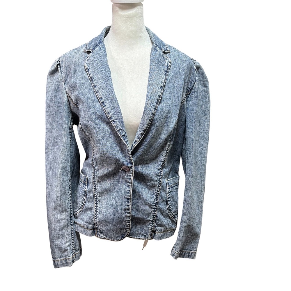Express Stretch Denim Blazer Puff Shoulder‎ Single Button Jacket 9/10 #K53
